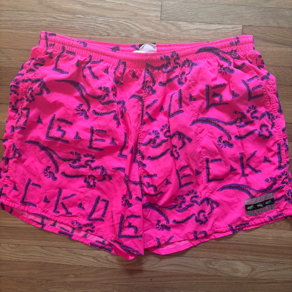 Gecko Hawaii Hot Pink Volley Shorts Funky Retro Neon 80s 90s XXL Beach Party